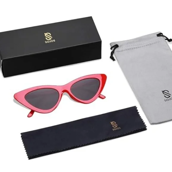 Vintage Narrow Cat Eye Sunglasses Clout Goggles SJ2044 Red - Picture 2 of 5